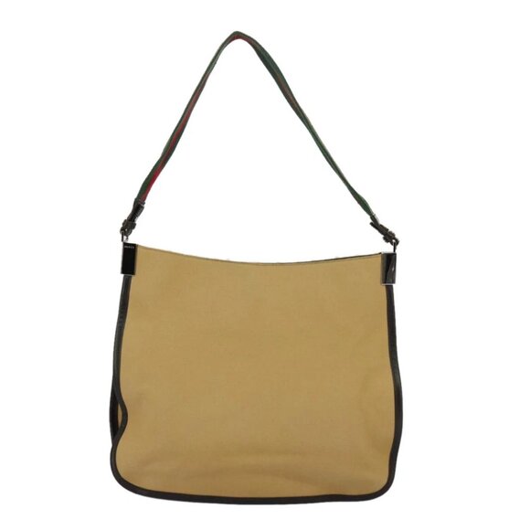 GUCCI Web Sherry Line Shoulder Bag Canvas Beige Silver - Picture 1 of 14